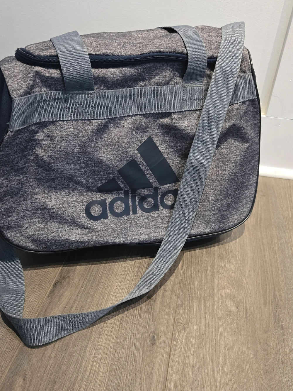 Adidas Duffle Gym Bag Travel Carry All Gray Blue Shoulder Strap Logo
